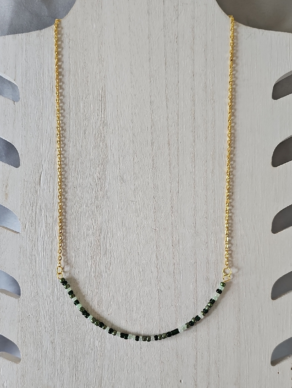 Gold Chain Necklace with Green Beads